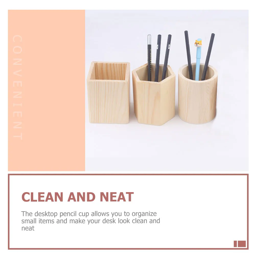 

2 Pcs Pine Wood Pen Holder Desktop Stationery ganizer Brush Pot Container for Office Home School Storage Solution Natural Finish