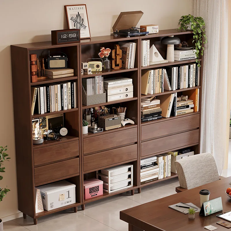 Solid wood bookshelf Floor-to-ceiling shelf Study whole wall combination bookcase Home living room Display cabinet Large capacit