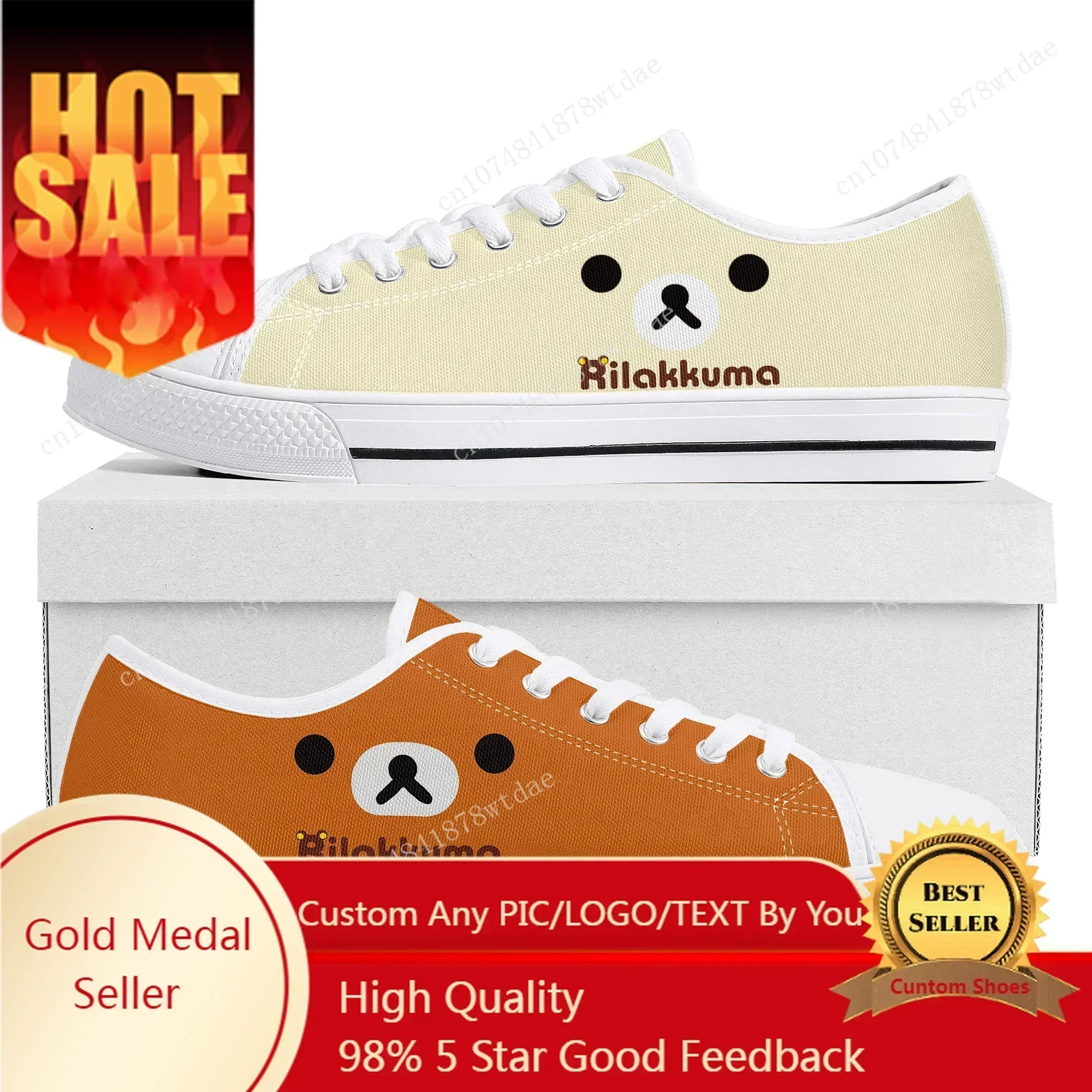 Rilakkuma Low Top Sneakers Womens Mens High Quality Canvas Sneaker Couple Japanese Cartoon Anime Made Shoes