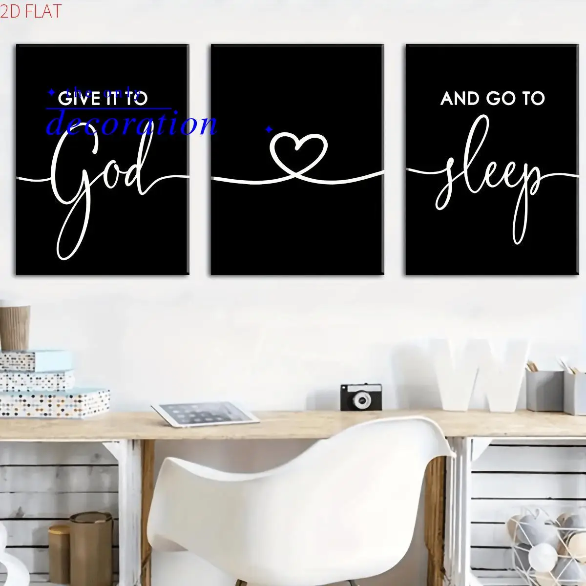 3PCS wood frame canvas wall art -Black white God sleep artmodern art prints, bright aesthetic decoration for living room, bed
