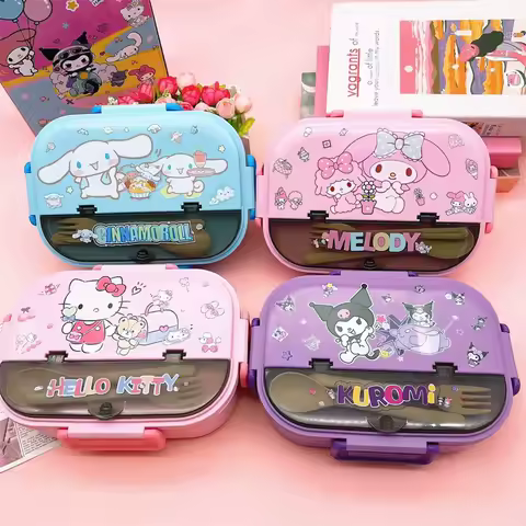 Cute Sanrio Hello Kittycinnamorollkuromi anime 304 stainless steel lunch box cartoon student portable 3 grid sealed lunch bowl