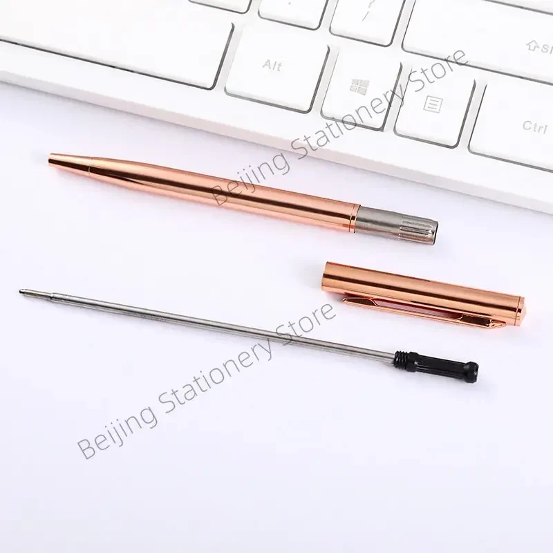 Canetas esferográficas Slim Metal, letras publicitárias, nome gravado, material de escritório escolar, presentes, ouro rosa, logotipo personalizado, novo, 20-200