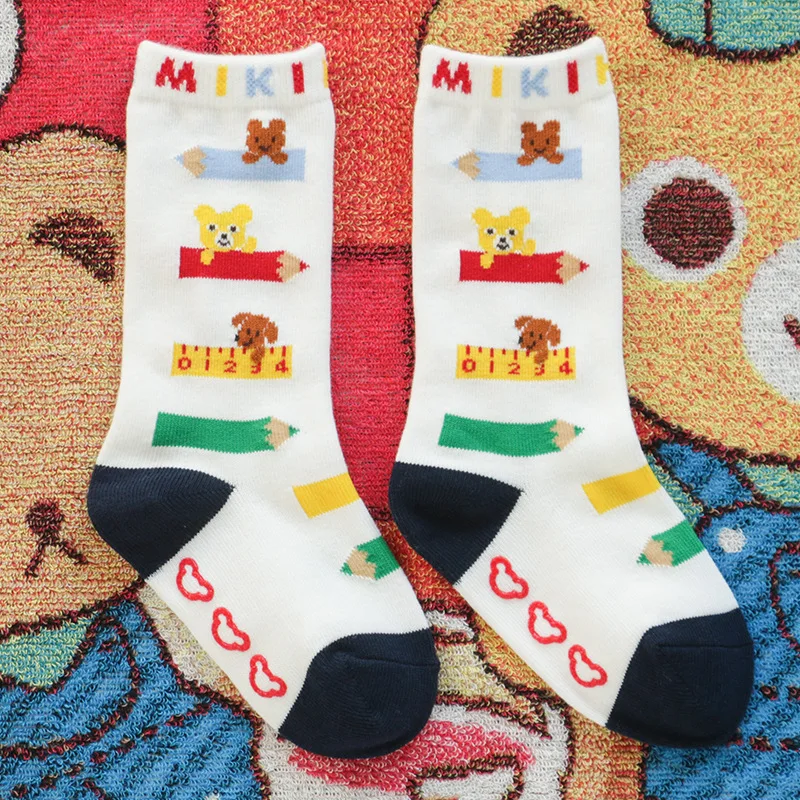 Children's Mid-rise Socks Japanese Cartoon Cute Pencil Bear Letter Embroidery Boys' Socks