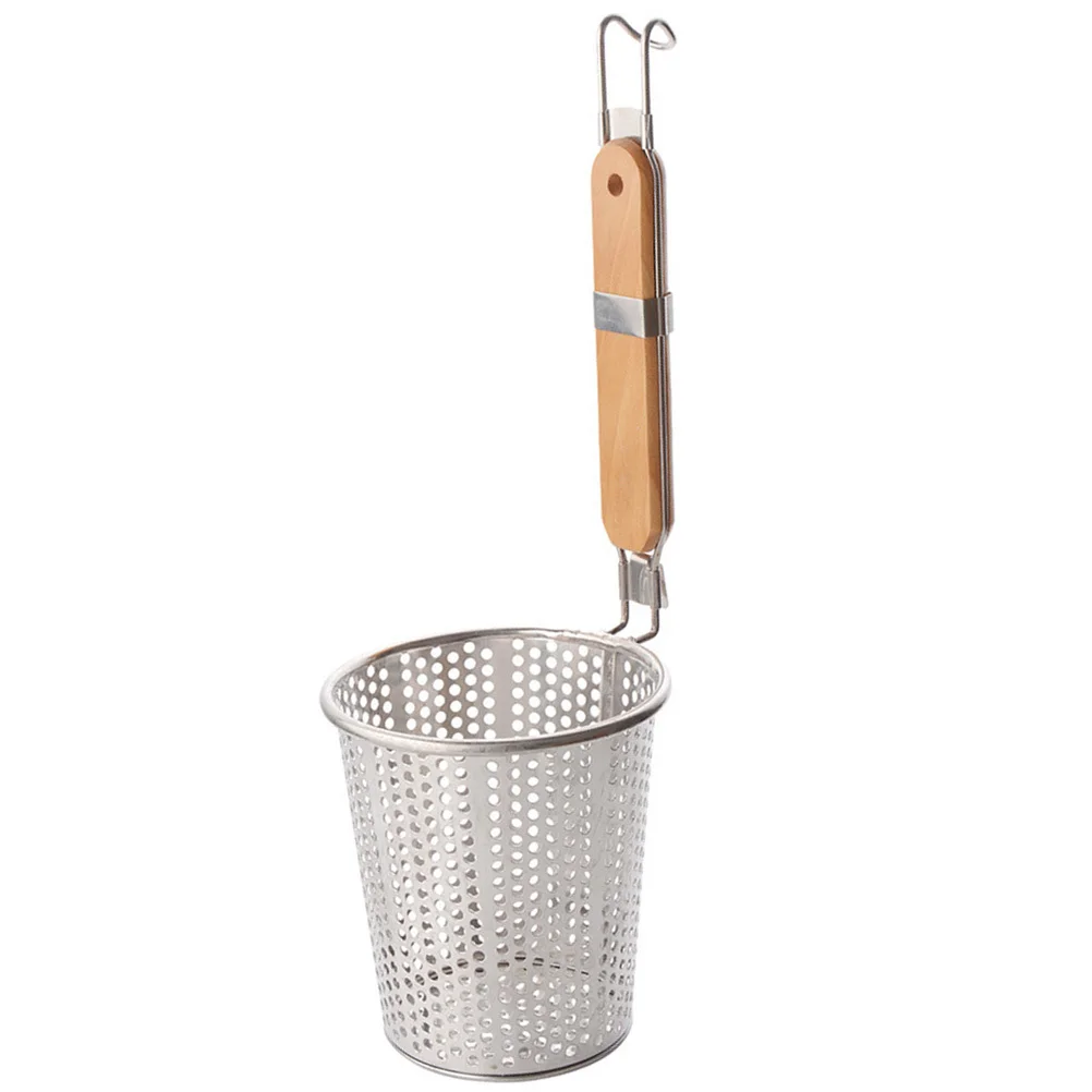 

Stainless Steel Strainer Basket Wooden Handle Fine Mesh Deep Basket for Pasta Dumplings Noodles Food Skimmer Kitchen Sieve