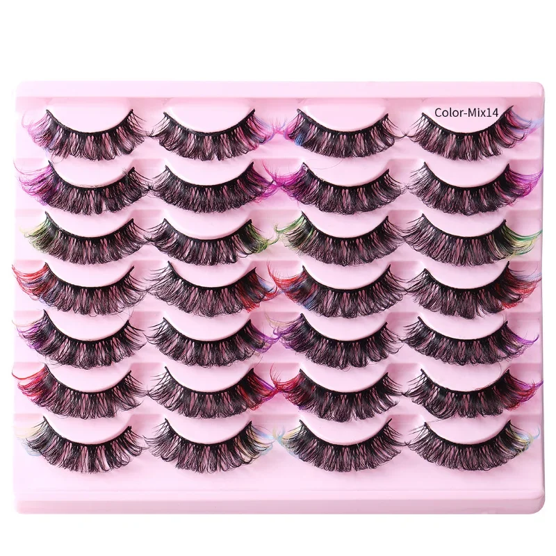 14 pairs of highly imitation mink fur false eyelashes, 8D thick curly new colored false eyelashes Lashes Volume False Eyelashes
