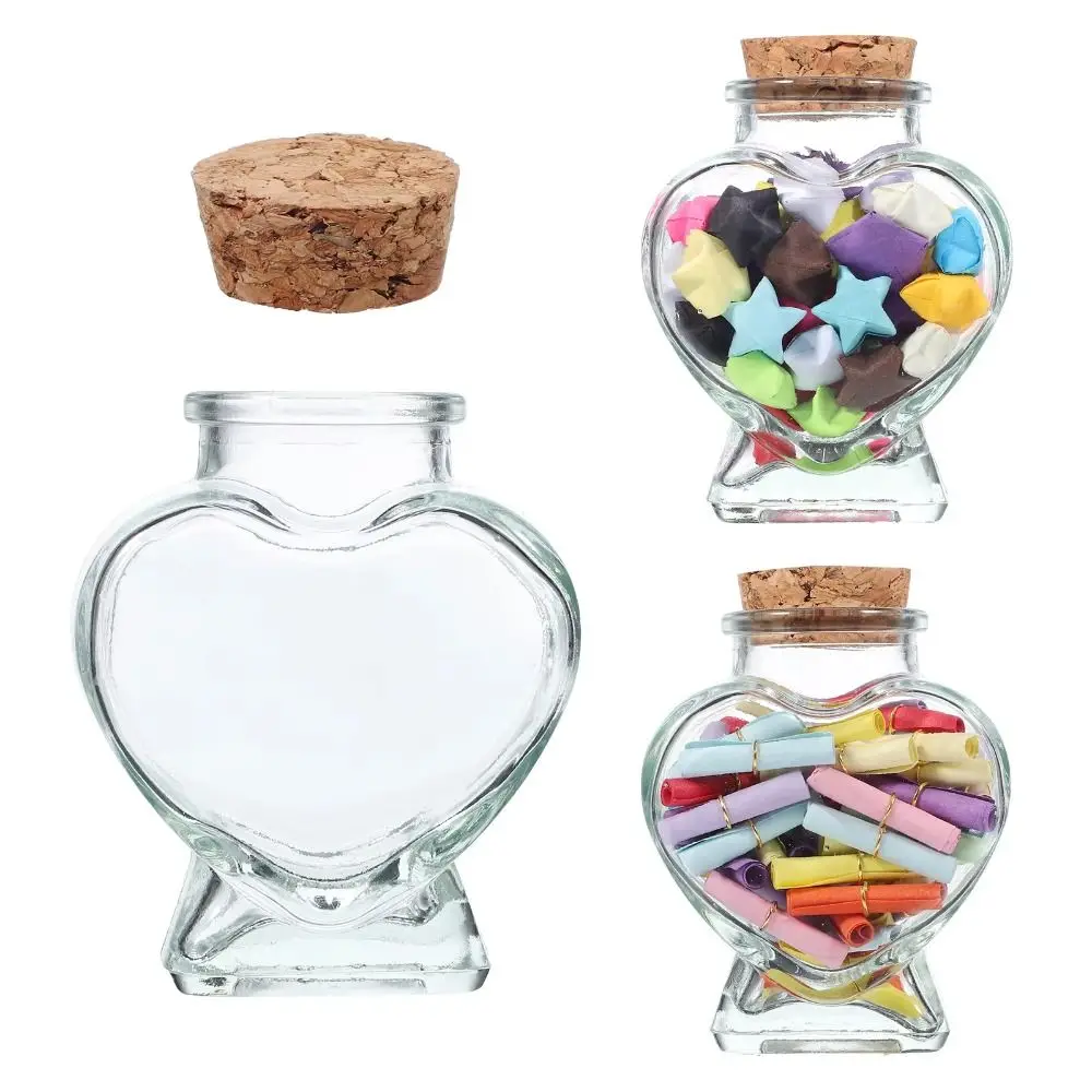 Creative Clear Origami Stars Glass Bottle Peach Heart Shape Craft Wishing Bottle Drift Bottle for Home