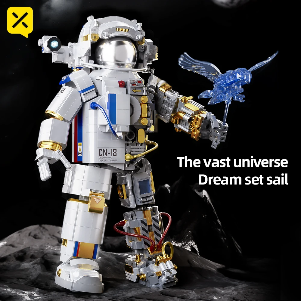 ToylinX 1449PCS Building Block Figure Holding the Flag with Movable Joints DIY Spaceman Festive Gifts Christmas Halloween Easter