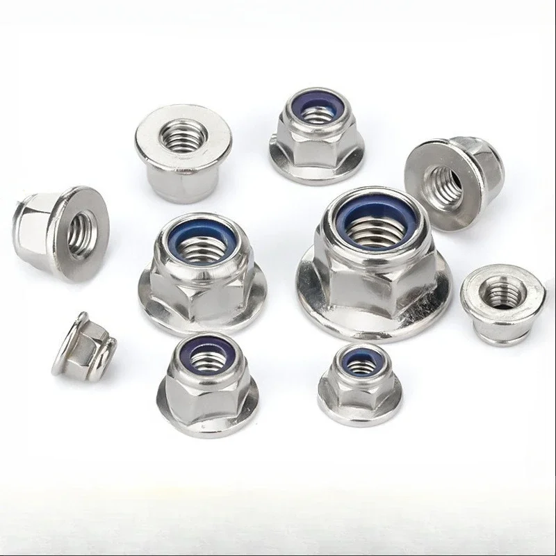 2-40pcs Hex Flange Nylon Insert Lock Nut M4 M5 M6 M8 M10 M12 Stainless Steel Hexagon Flange Locknut