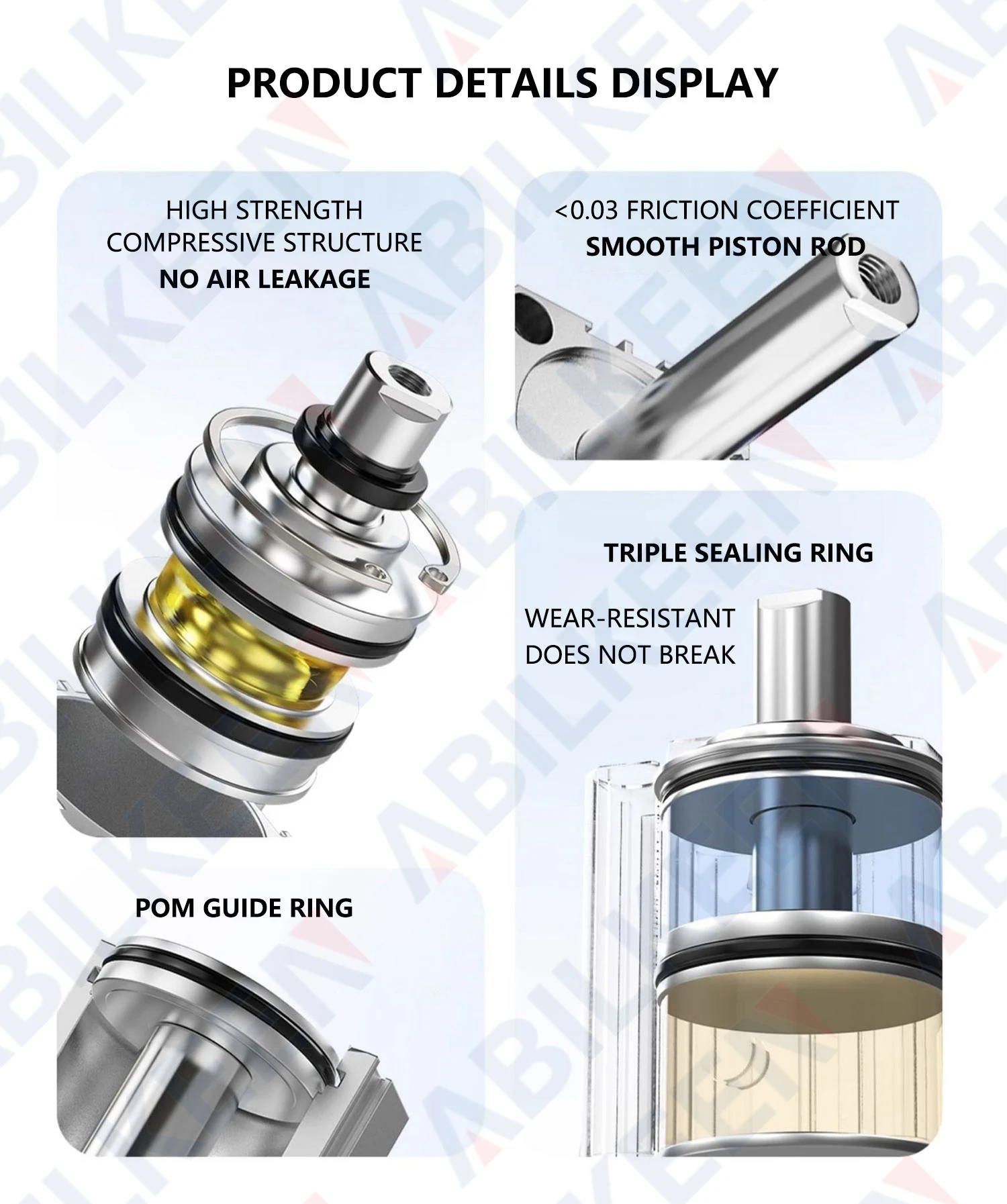 ABILKEEN ACQ Series Dual Action Thin Air Cylinder 50MM Bore Size X5/10/15/20/25/30/35/40/45/50/60/70/75/80/100MM Stroke Cylinder