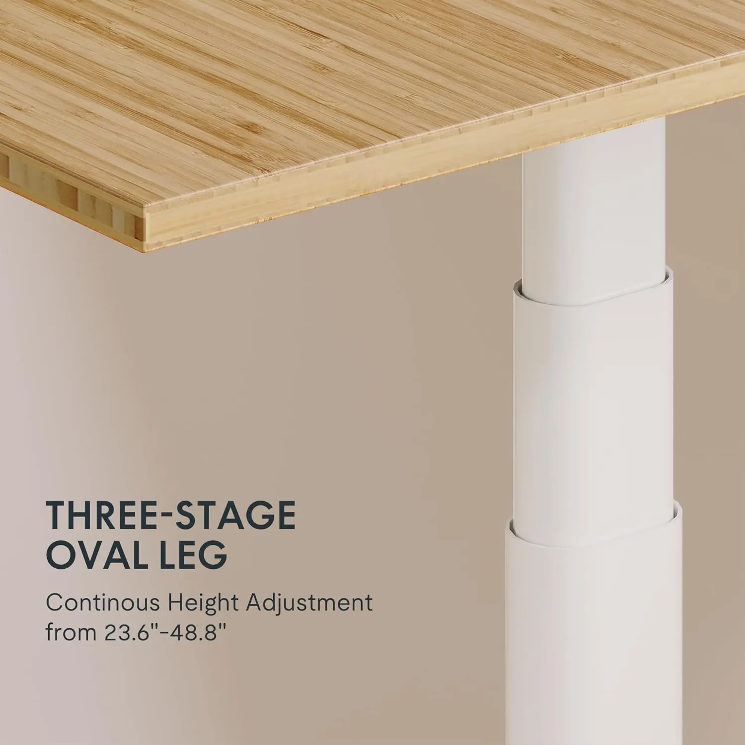 Mesa eléctrica de pie de bambú Z8 Luxe con pata ovalada, doble Motor, 3 etapas, tablero de pieza entera de 55x28 pulgadas, soporte eléctrico de altura ajustable