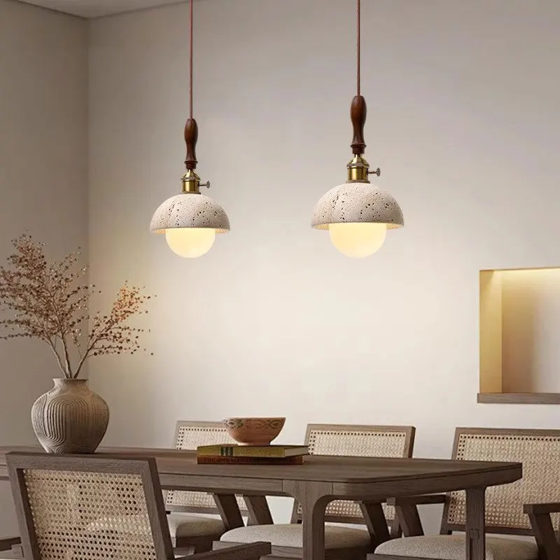 

Yellow Cave Stone LED Pendant Light Fixtures Travertine Marble Restaurant Dining Room Bedroom Bedside Hanging Lamp Chandeliers