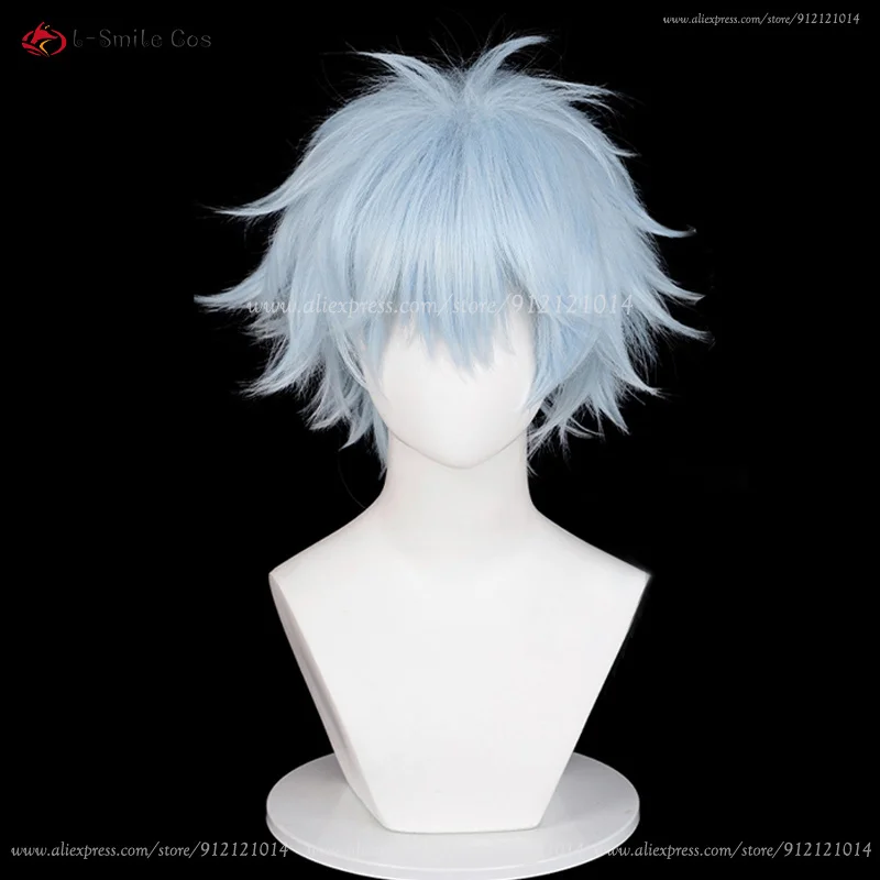 NANA-Okazaki Shinichi Cosplay Peruca, Fofa, Azul Claro, Perucas Anime, Resistente ao Calor, Cabelo Sintético, Boné Halloween, Unisex, 30cm