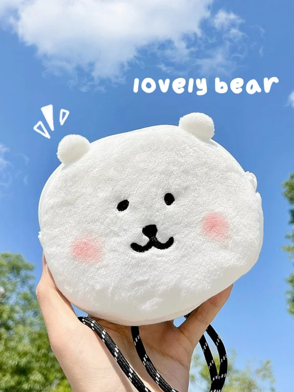 

Portable Large Capaci Plu White Bear Coin Purse Earphone Key Storage Bag Cute Bear Cartoon Wallet for Boys And Girls