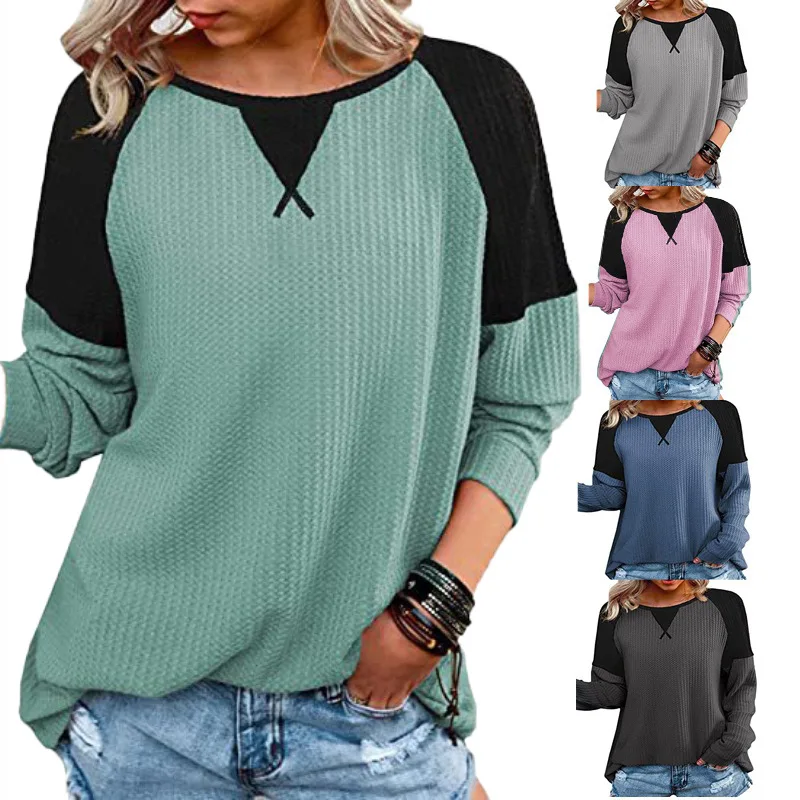 

Women's 202 New Street Sle Long Sve round Ne T-irt Polyester Fabric Color Summer Faion Casual Straight Cut
