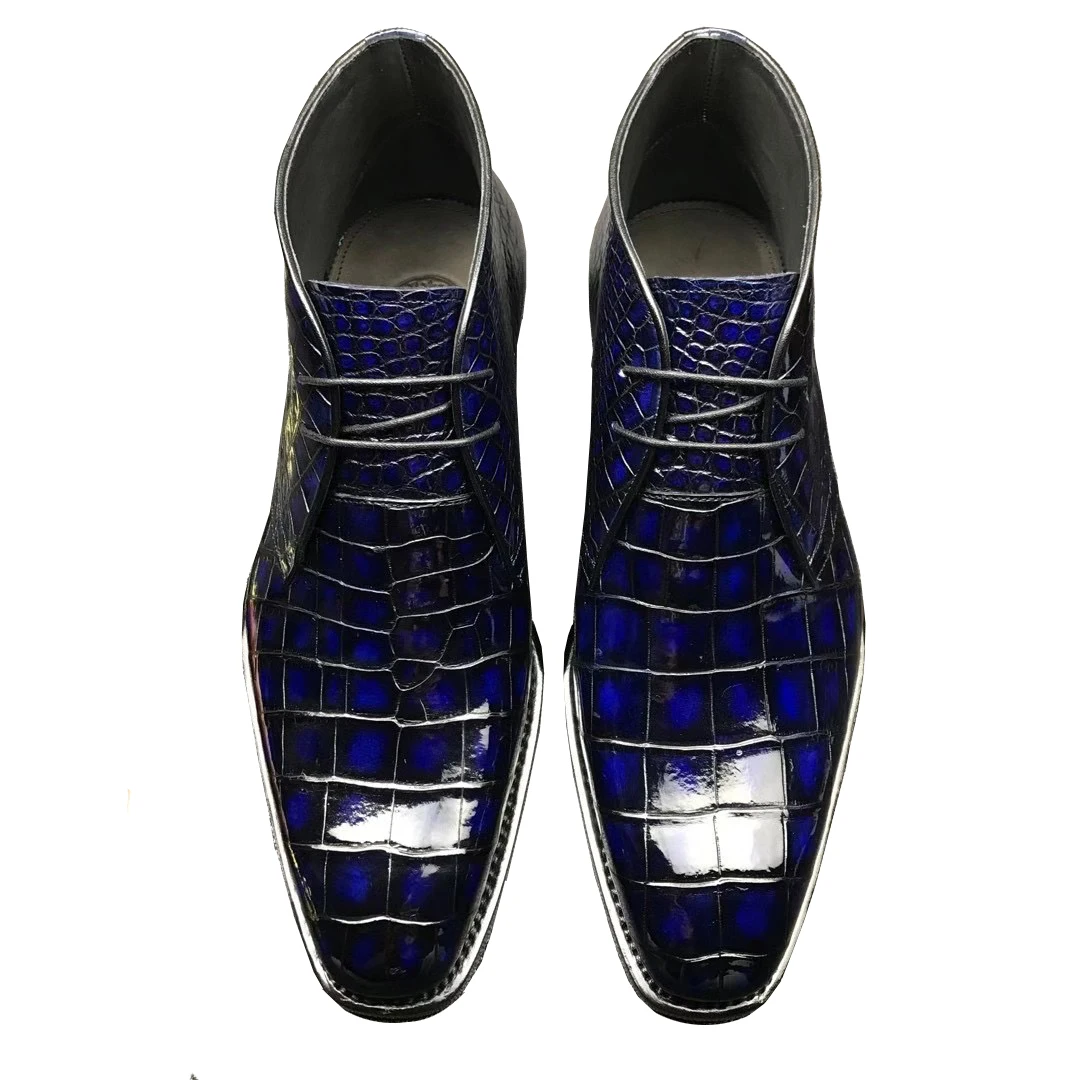

Yingshang/Новое поступление, мужские ботинки из крокодиловой кожи, мужская обувь синего цвета, зимние свадебные туфли для жениха