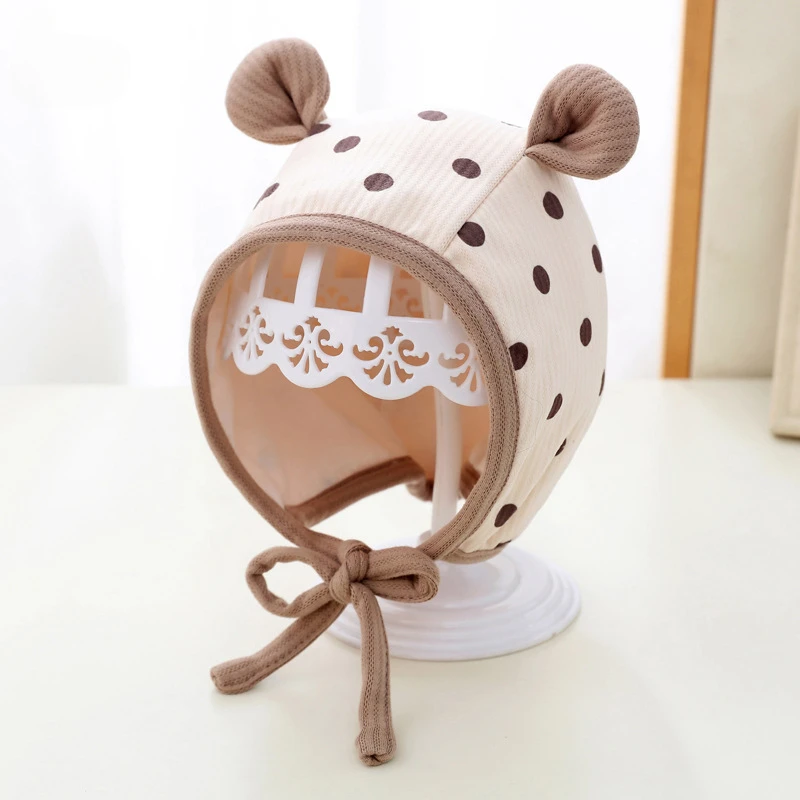 

5 Colors Spring Autumn Cute Dots Print Baby Hats Outdoor Bonnet Hat with Ears Protection Fahsion Cotton Headwear Caps 3-15M