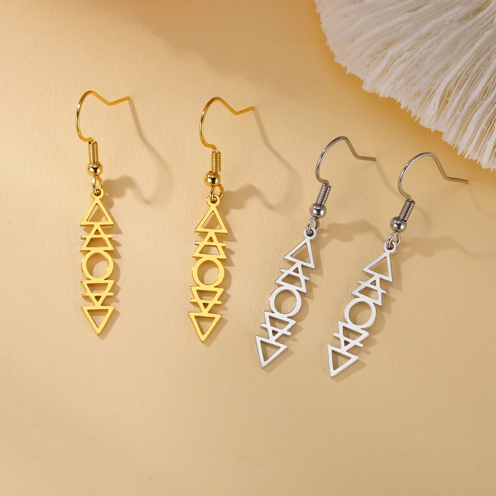 Dawapara Element Symbols Drop Earrings Planetary Fire Earth Water Air Symbols Alchemical Charm Stainless Steel Jewelry