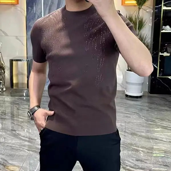 New Summer Men Versatile Half-sleeved Slim Fit T-shirt for Business Round Neck Versatile Pullover - Image 2