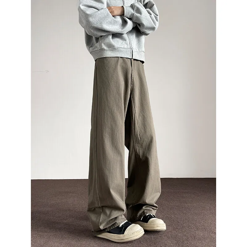 Spring Beige Casual Pants Men Fashion Retro Straight Pants Men Streetwear Korean Loose Black Pants Mens Vintage Trousers M-3XL