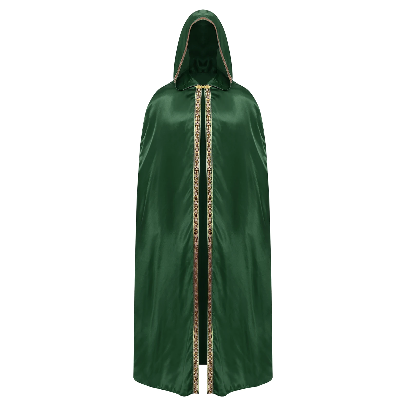 

Mens Medieval Renaissance Hooded Cloak Embroidered Trim Vintage Long Cape Robe Halloween King Wizard Vampire Cosplay Costumes