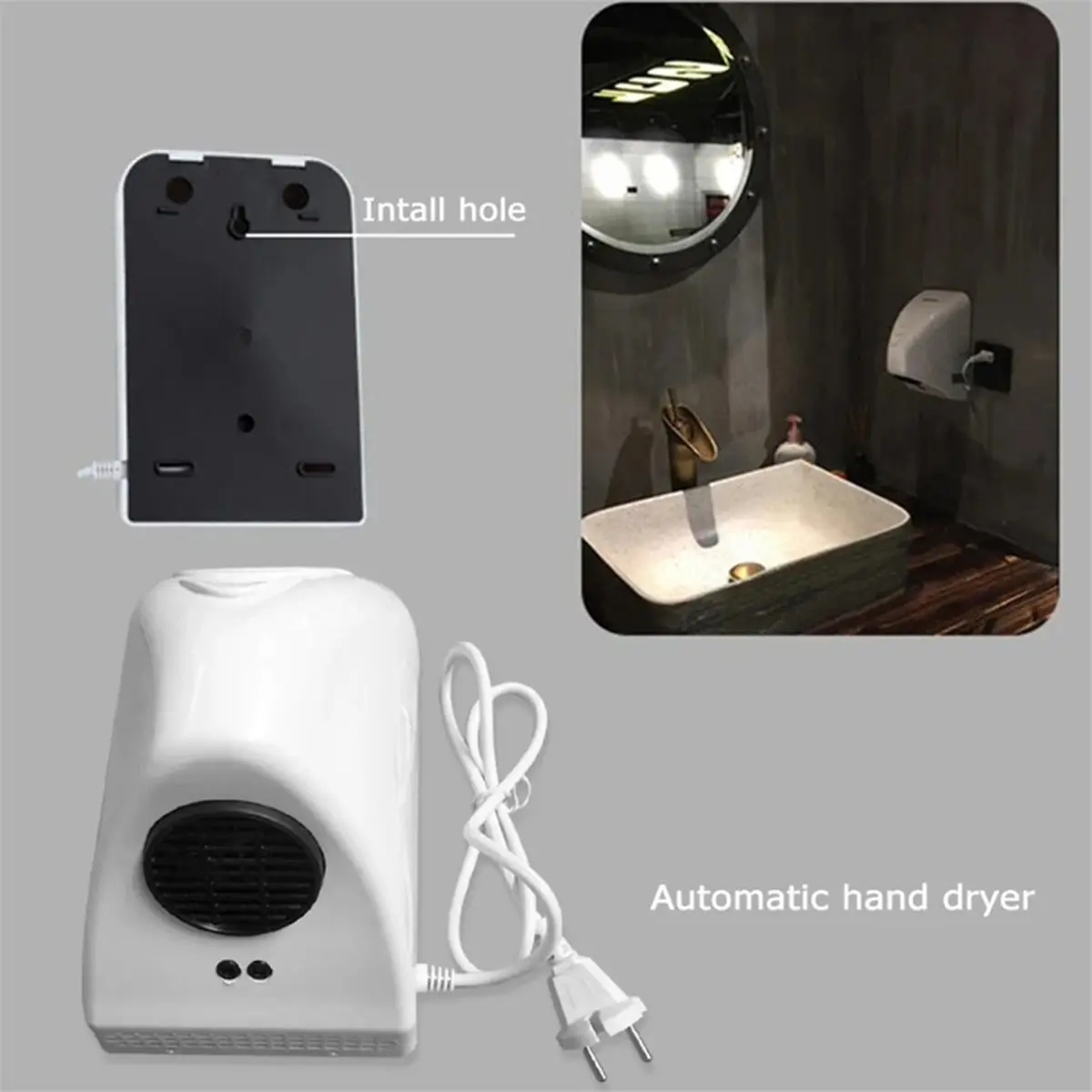 at52-浴室用電動ハンドドライヤー-業務用-600w-低騒音-タッチレス自動センサー-壁掛けタイプ-euプラグ