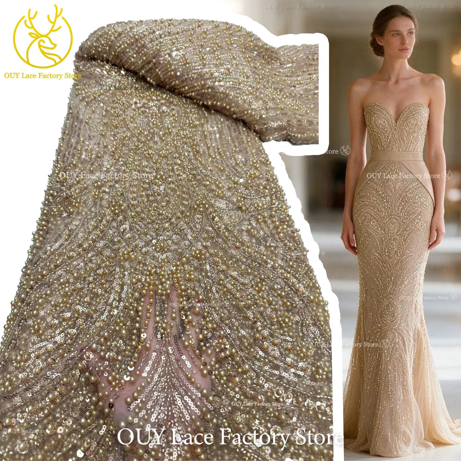 Red New Design French Groom Beaded Lace Fabric, African Sequins Mesh Tulle Lace Fabric For Women Christmas Party Dress Sewing.