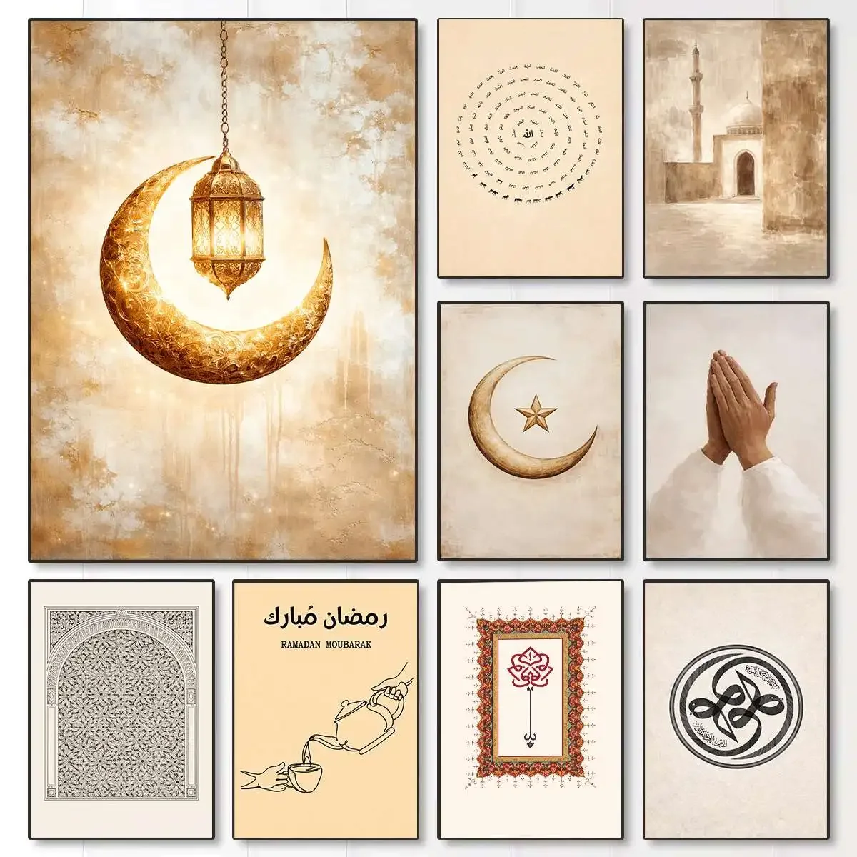 Wall Art Poster Canvas Painting Simple Arabic Calligraphy Islamic Muslim With Allah Picture Living Room Home Decor Eid Muslim