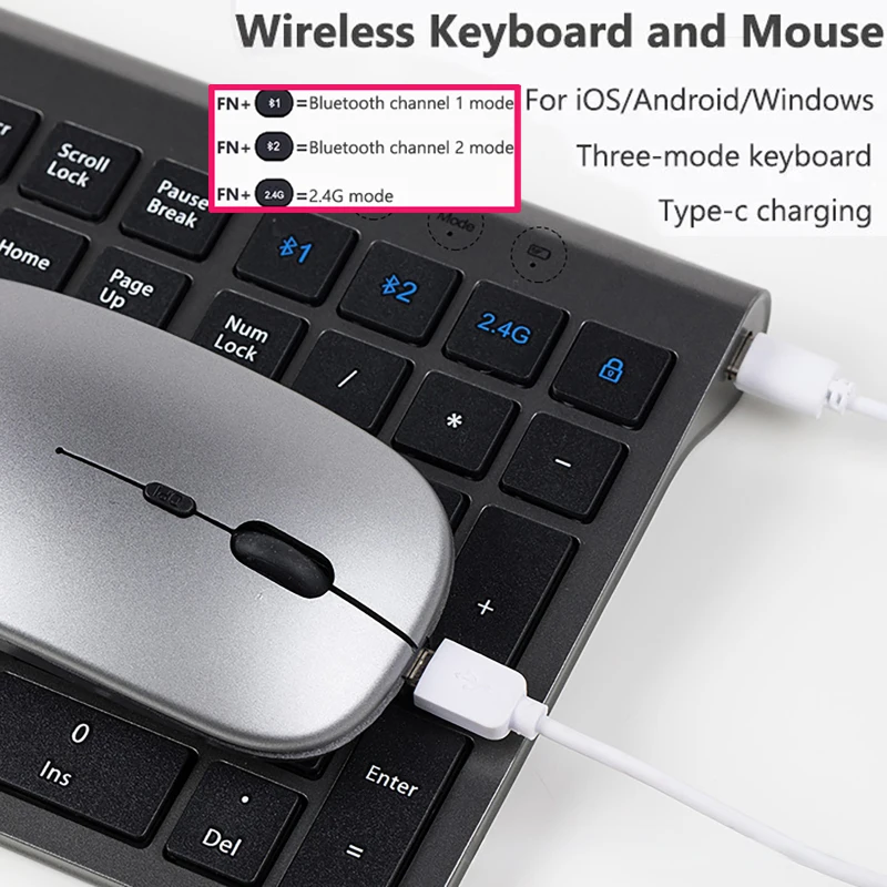 Wireless Keyboard Mouse Set 2.4G 3modes Protable Key Board Mouse for Notebook Laptop Mac Desktop PC Computer Smart TV PS4 Keyset