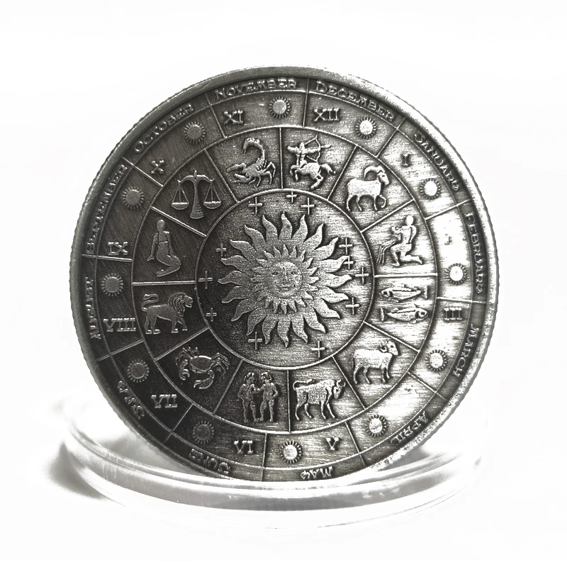 2026 Hot Sale 12 Constellation Maya Commemorative Coin Antique Challenge Coin Silver Collectible Medal Metal Badge