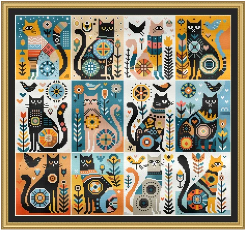 12 cats 48-45 Top Quality Beautiful Lovely Counted Cross Stitch Kit Height DIY Needle Work