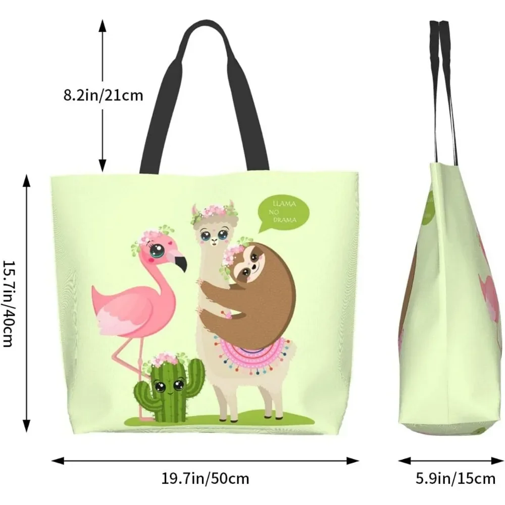 Sloth Ladies Canvas Handbag Flamingos PrintPortable Large Capacity for Female Single Shoulder Fashion Tote Shopping Bags