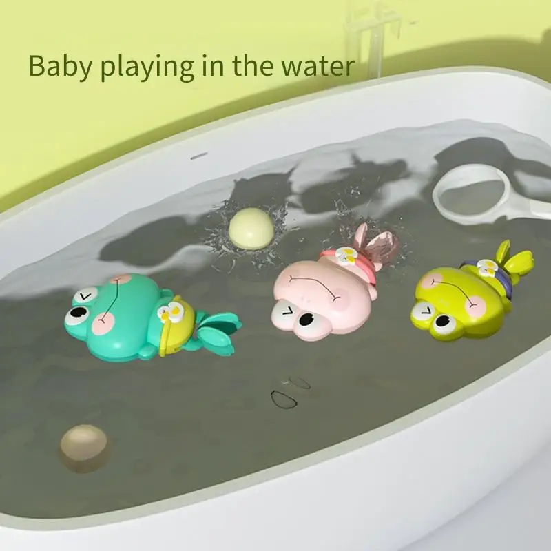 아기 목욕 장난감, 물놀이용 끈 달린 작은 개구리, 물에 놀이하는 아기 목욕 장난감, 체인 개구리