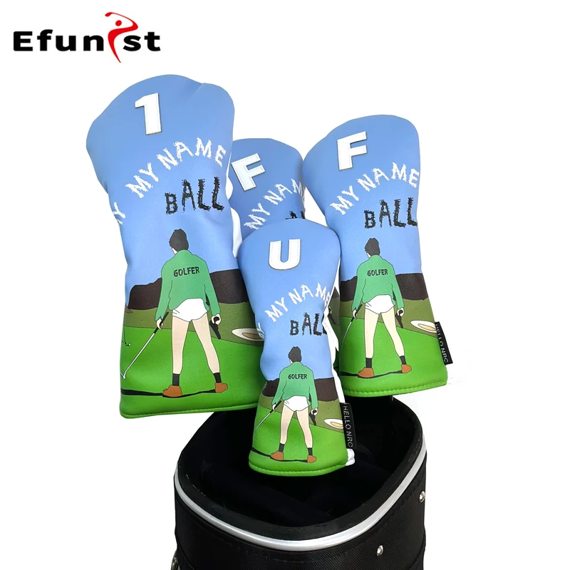 Golf Club Head Cover For Driver Fairway Hybrid Wood Head Cover PU Color printing Leather Art Style Protector Set Golf Headcover