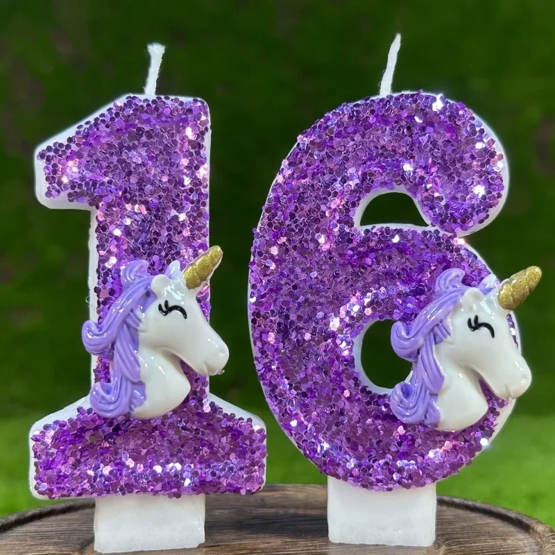 Candele con numero di compleanno di unicorno candele di compleanno con stelle filanti viola per decorazioni per torte per feste per bambini