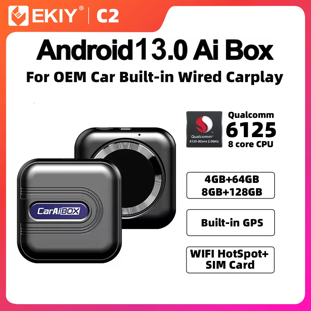 EKIY Car Intelligent Systems Ai TV Box Android 13 Qualcomm 6125 8-Core CPU With Google Play Store Wireless CarPlay Android Auto