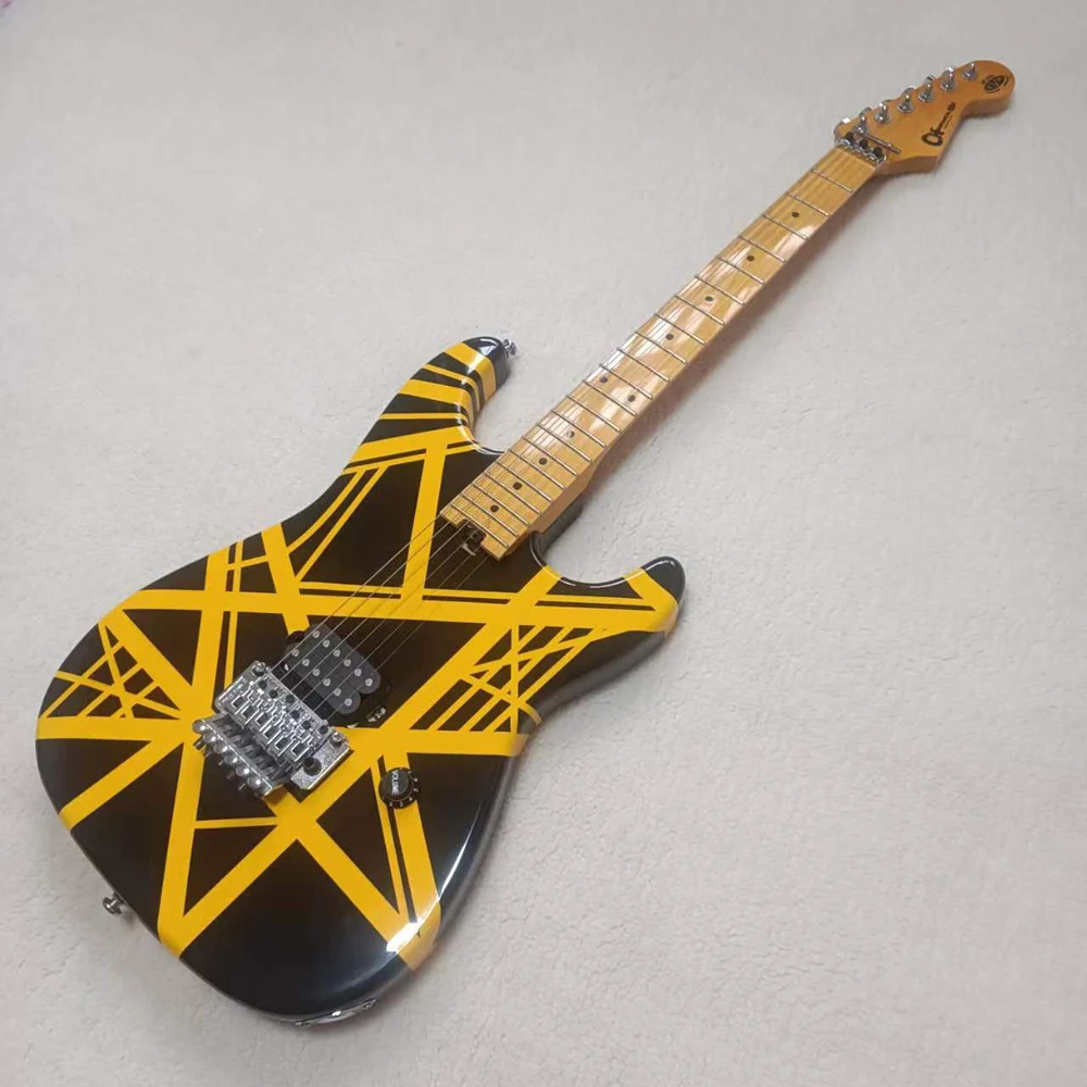 

5150 Electric Guitar OEM, black guitar body, Yellow stripes, lock nut, Floyd Rose Tremolo Bridge guitar