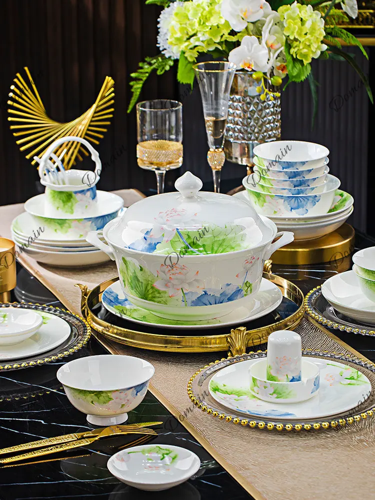 Bowl Household New Jingdezhen Chinese-style bone china tableware set Dish set Household housewarming new home bowl