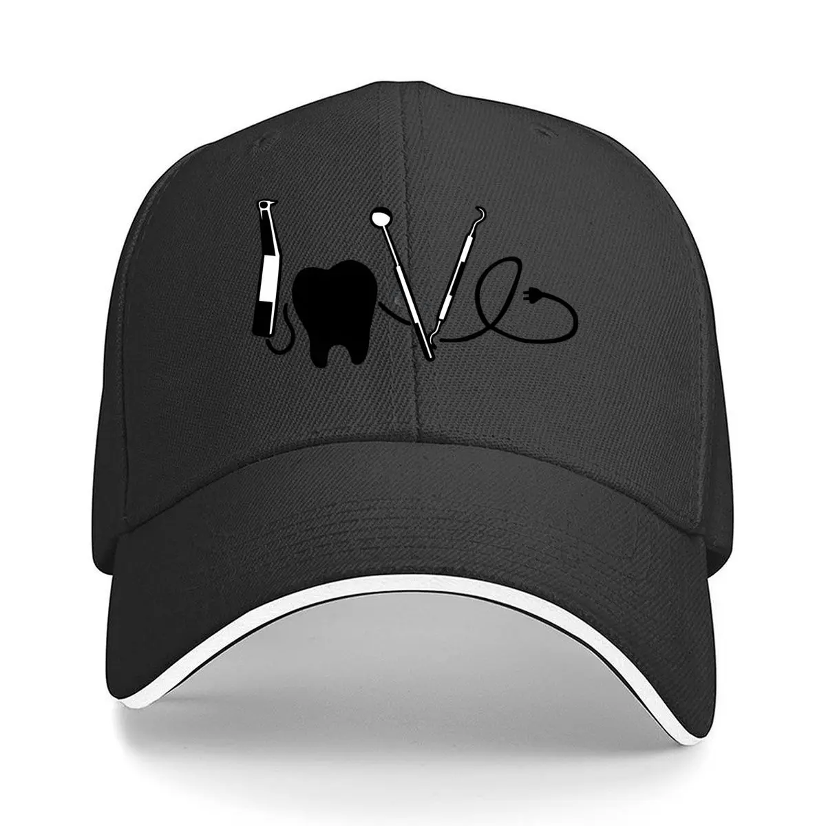 Dentist Dental Assistant Tooth Heartbeat Dental Tools Graphic Hip Hop hat Fashion Outdoor Sports Sandwich Baseball Cap