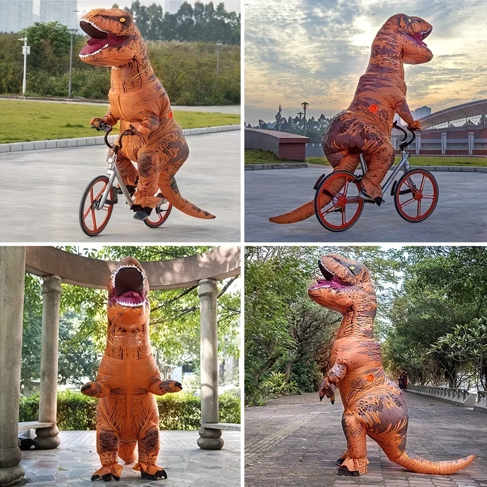 Kostum tiup t-rex dewasa, setelan dinosaurus mewah meniup, Jumpsuit Cosplay Halloween