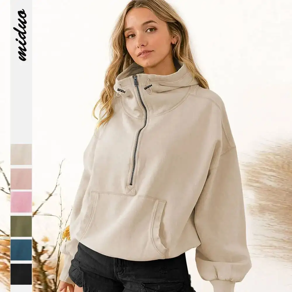 New Hooded Sweatshirt Women's hoodies Trendy Sporty Zip Up Hoodie with Drawstring Long Sleeve Outerwear Top