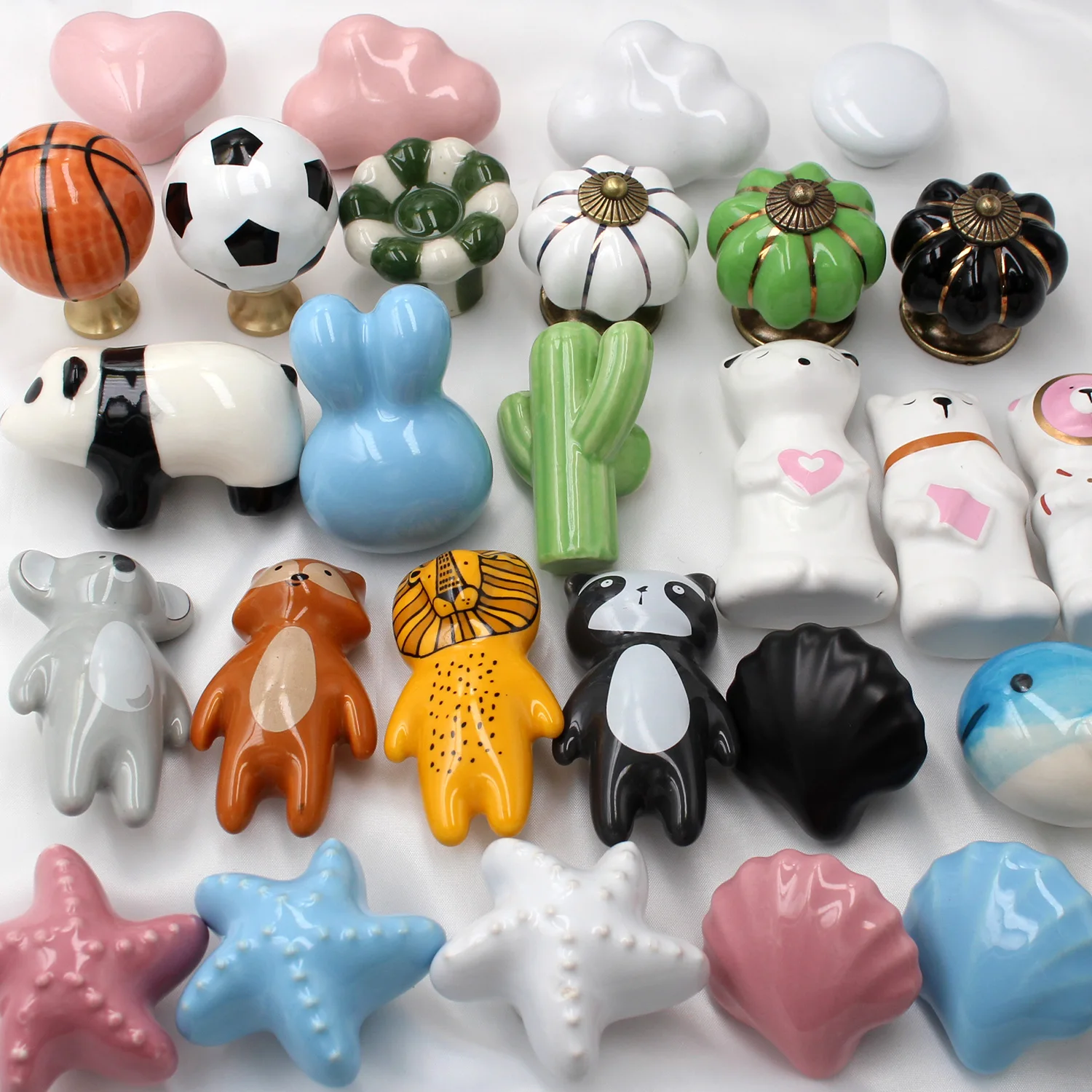 Cute Animal Knobs Kids Handles Ceramic Child Drawer Pulls Cabinet Lovely Cupboard for Nursery Room Bedroom Kitchen Door Dressers