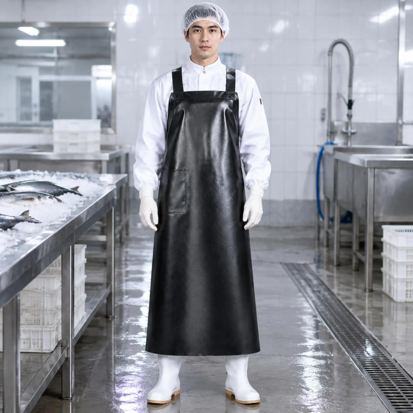 Plastic Waterproof Apron for Kitchen with Front Pocket Long Bib Style PVC Material Oil Proof for Cooking Seafood Cleaning Work