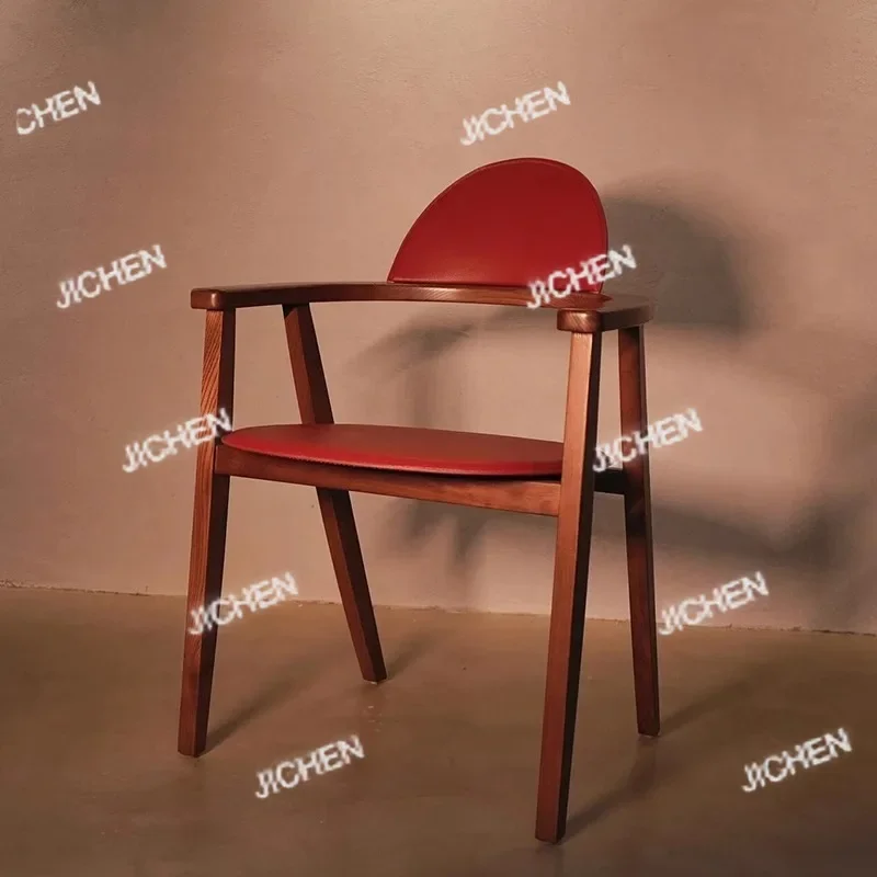 

HSMinimalist Обеденный стул из массива дерева, винтажный ясень, кожа седла, домашнее использование