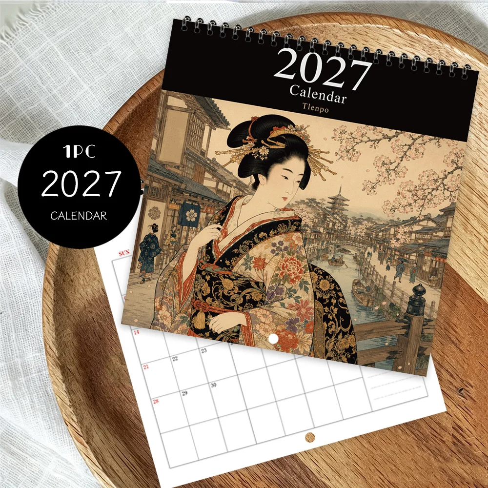 1pc 2027 Wall Calendar,Japanese Ukiyo-e Style Landscapes,12-month Monthly Planner Perfect Gift For Birthdays,Christmas, New Year