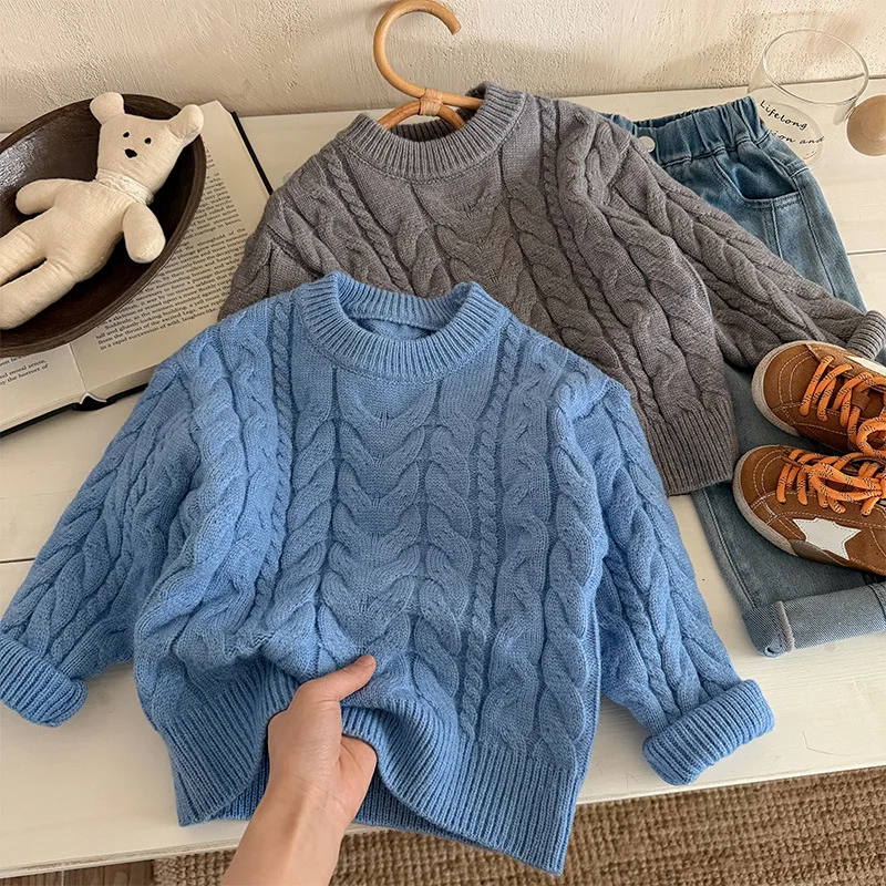 Boy Girl 1-8 Years Sweater 26 Autumn Winter Causal Daily Fashion Warm Thick Jumper Versatile Soft Pullover Top Children Clothes