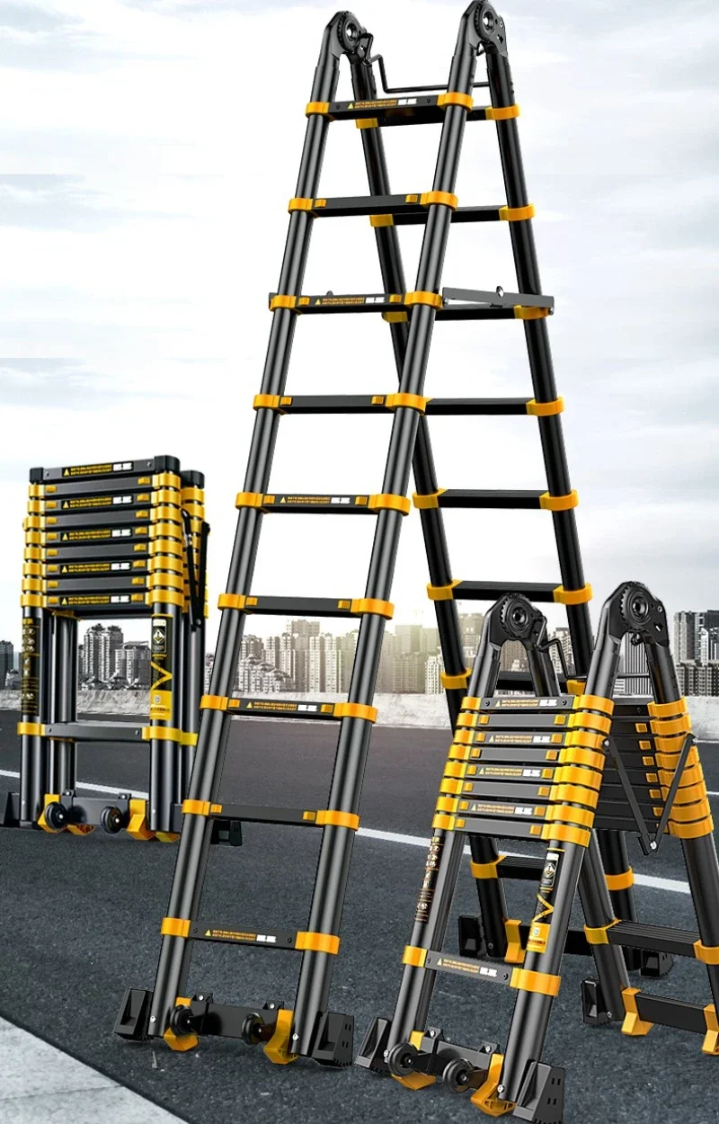 Aluminum Alloy Thickened Telescopic Ladder  Portable Engineering Folding Home Elevating Straight Ladder Herringbone Staircase fa