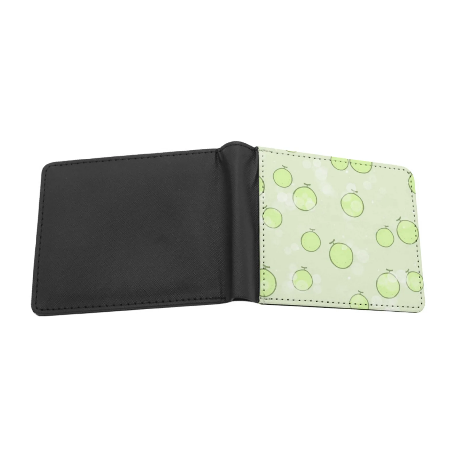 Melon Soda Personalized Men's Leather Wallet Credit Card Pouch Purse Melon Food Green Happy Cute Kawaii J Fashion Pattern