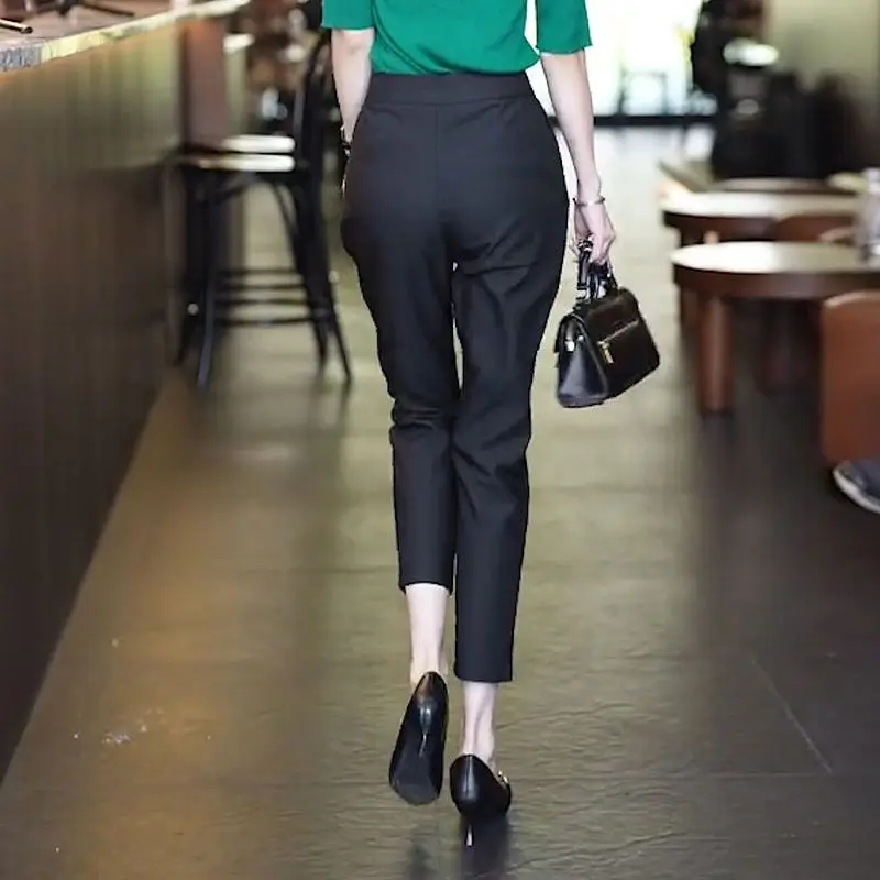 Elegant Office Lady Fashion Pants Business Casual Straight Solid Color Zipper New Pockets Button Premium Women\'s Clothing 2023