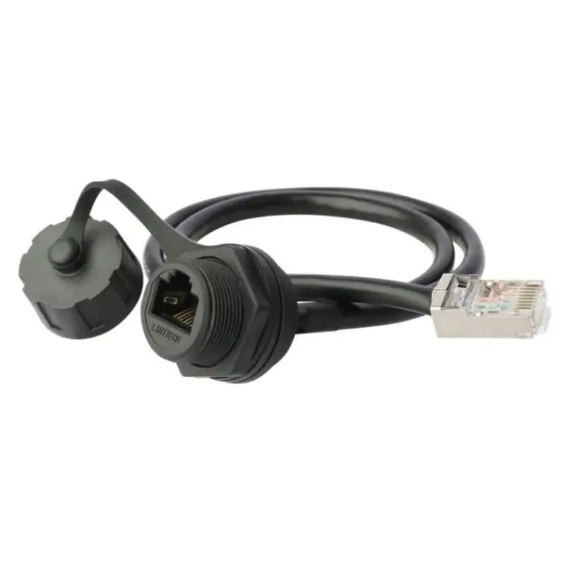 LR20 M20 Waterproof RJ45 Network Cable Connector 8P8C Cat6 Signal Adapter 0.3m To 1m Extension Network Wire With Cap