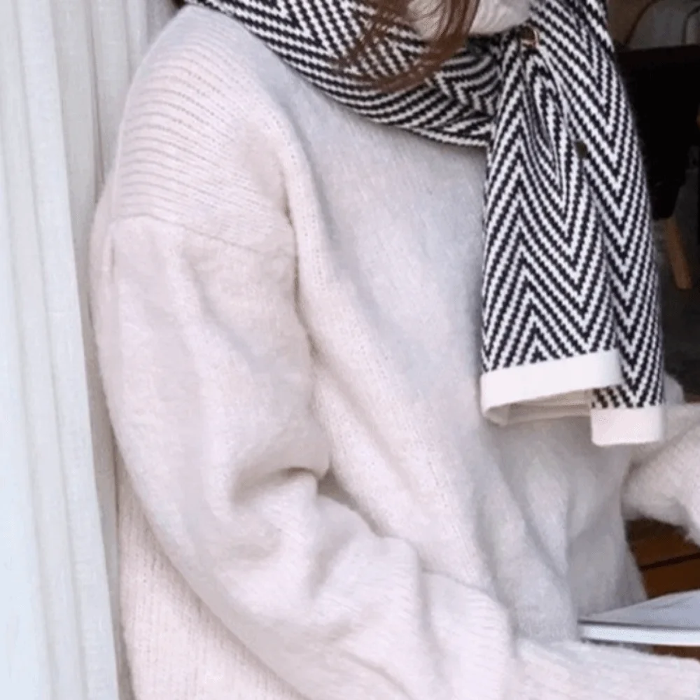 

Retro Striped Imitate Cashmere Scarf with Button Winter Cashmere Scarves Knitted Korean Style Long Shawl Autumn Winter